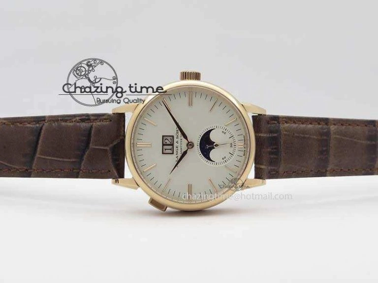 Saxonia 384.032 Moon Phase RG GF Maker Best Edition White Dial On Brown Leather Strap AL0865
