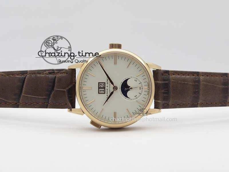 Saxonia 384.032 Moon Phase RG GF Maker Best Edition White Dial On Brown Leather Strap AL0865