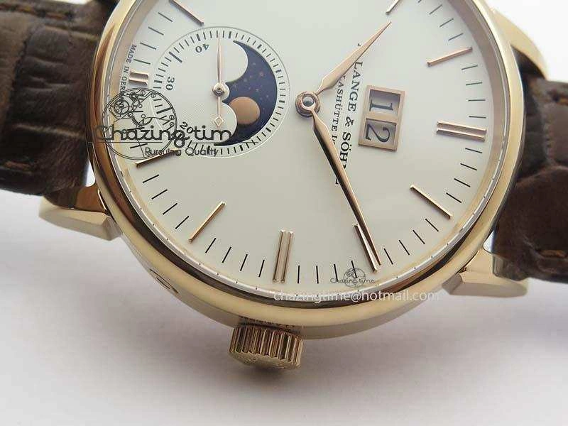 Saxonia 384.032 Moon Phase RG GF Maker Best Edition White Dial On Brown Leather Strap AL0865