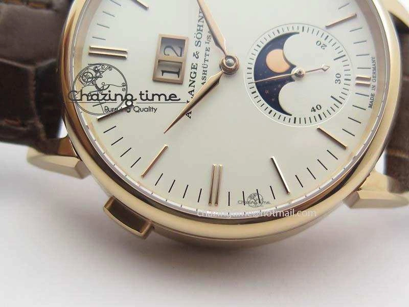 Saxonia 384.032 Moon Phase RG GF Maker Best Edition White Dial On Brown Leather Strap AL0865