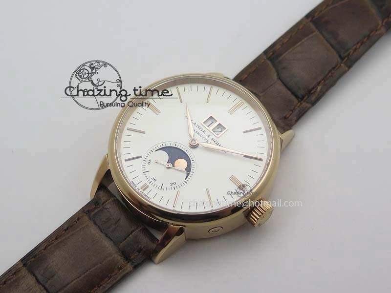 Saxonia 384.032 Moon Phase RG GF Maker Best Edition White Dial On Brown Leather Strap AL0865