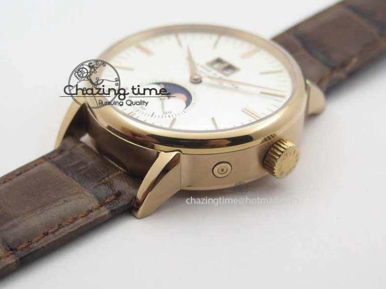 Saxonia 384.032 Moon Phase RG GF Maker Best Edition White Dial On Brown Leather Strap AL0865