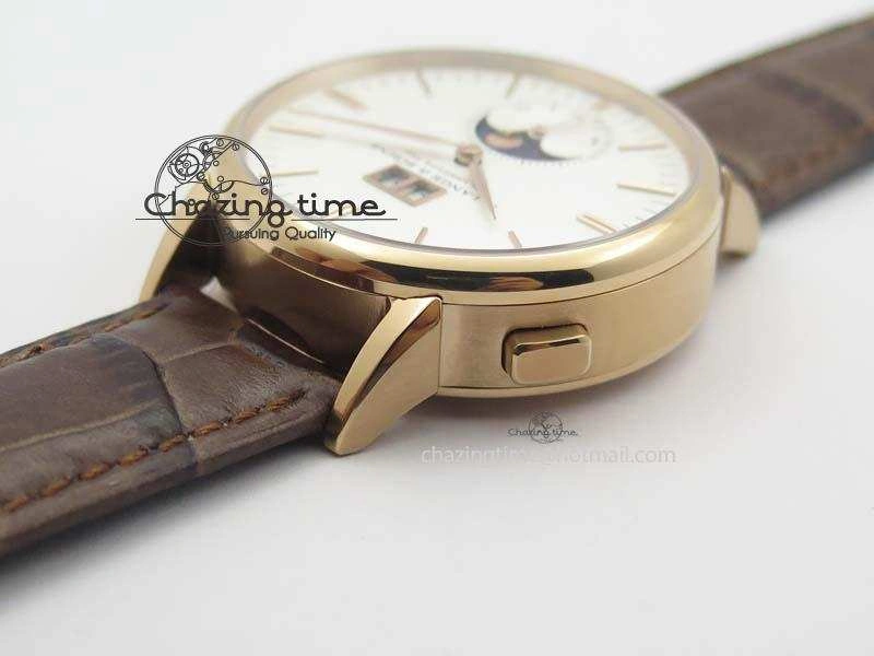 Saxonia 384.032 Moon Phase RG GF Maker Best Edition White Dial On Brown Leather Strap AL0865