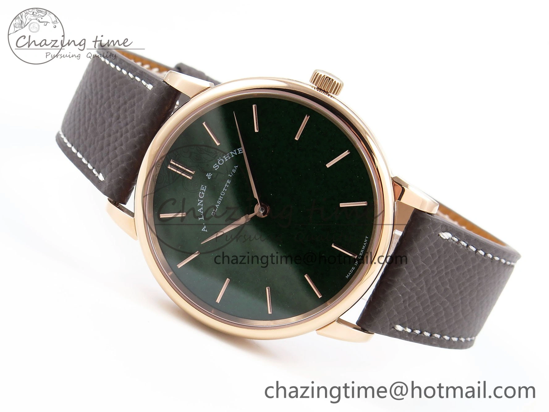 Saxonia Thin RG F8F Edition Green Dial on Brown Leather Strap A23J