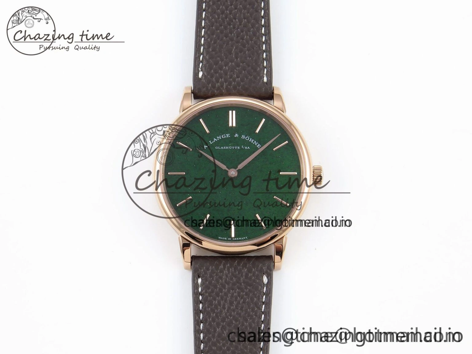 Saxonia Thin RG F8F Edition Green Dial on Brown Leather Strap A23J