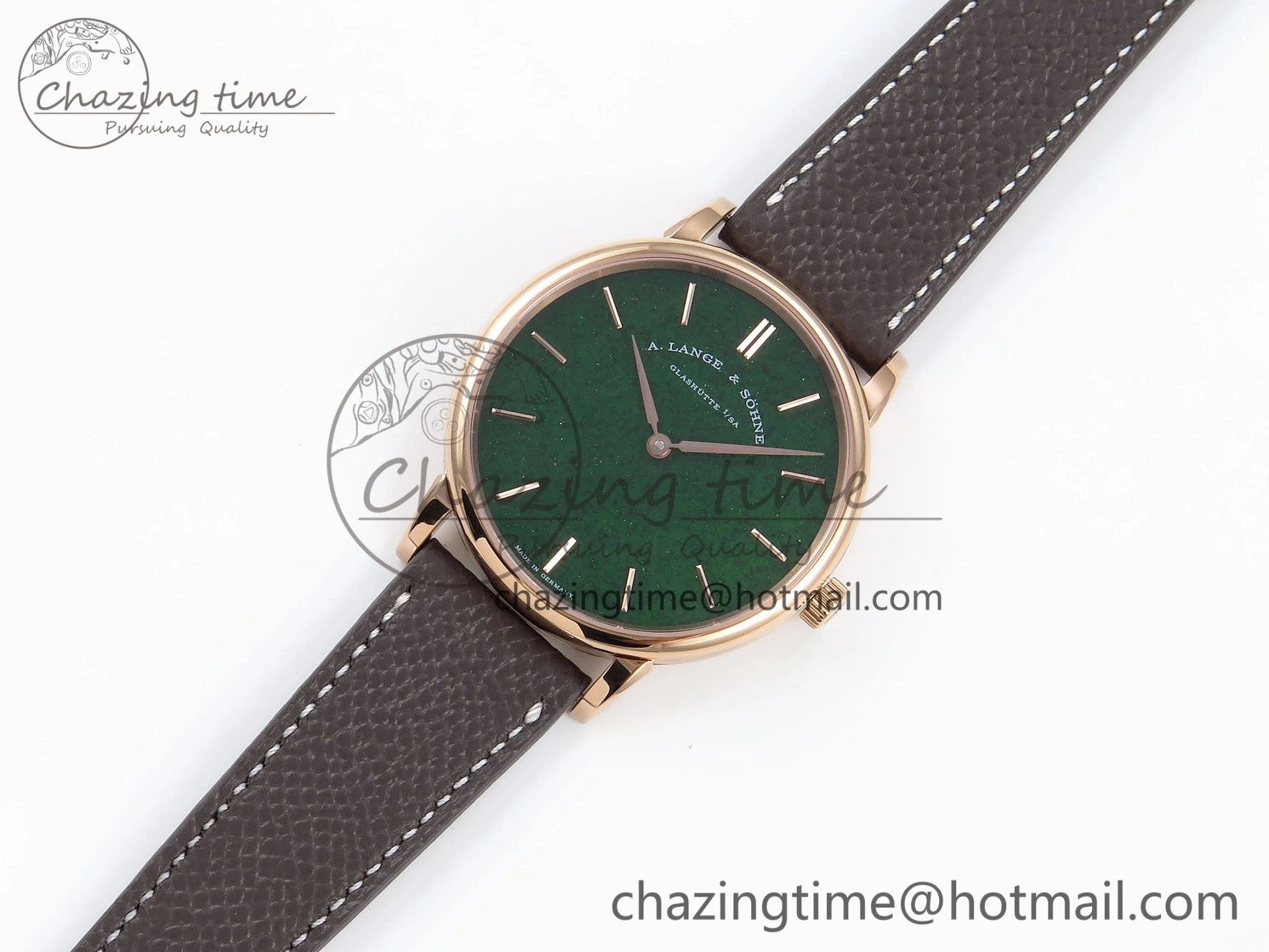 Saxonia Thin RG F8F Edition Green Dial on Brown Leather Strap A23J