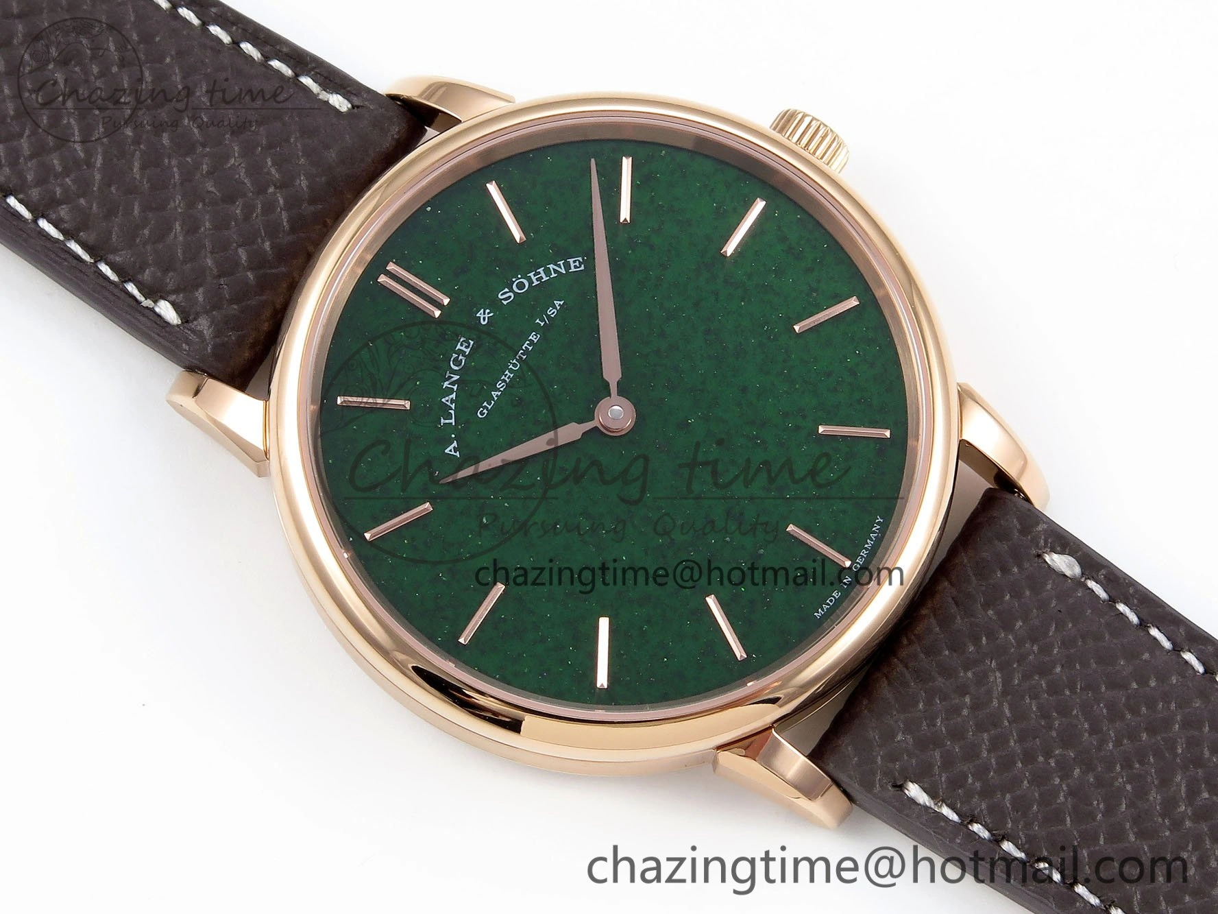 Saxonia Thin RG F8F Edition Green Dial on Brown Leather Strap A23J