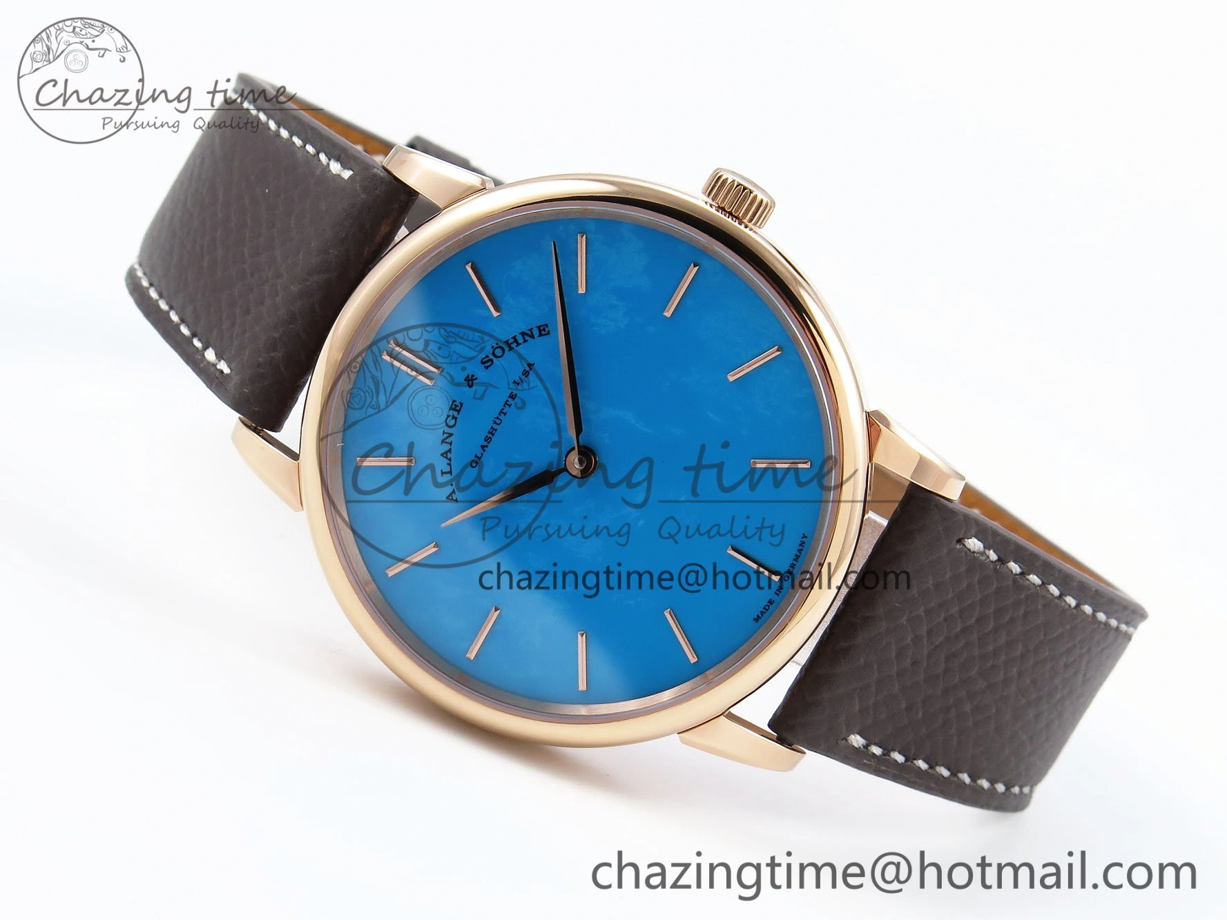 Saxonia Thin RG F8F Edition Tiffany Blue Dial on Brown Leather Strap A23J