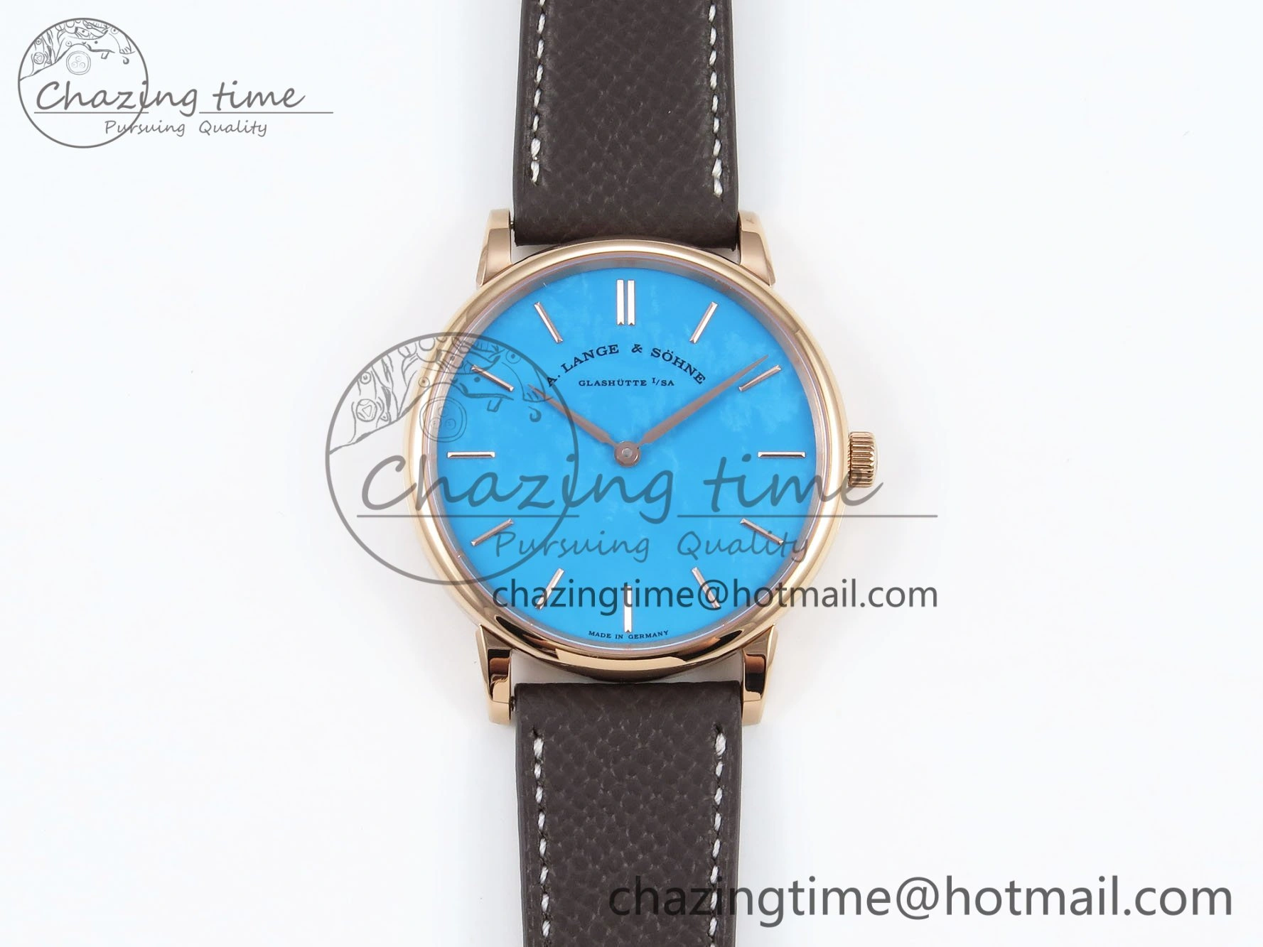 Saxonia Thin RG F8F Edition Tiffany Blue Dial on Brown Leather Strap A23J