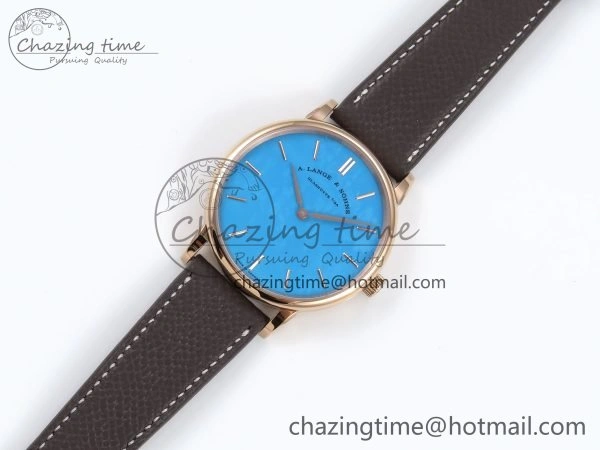 Saxonia Thin RG F8F Edition Tiffany Blue Dial on Brown Leather Strap A23J
