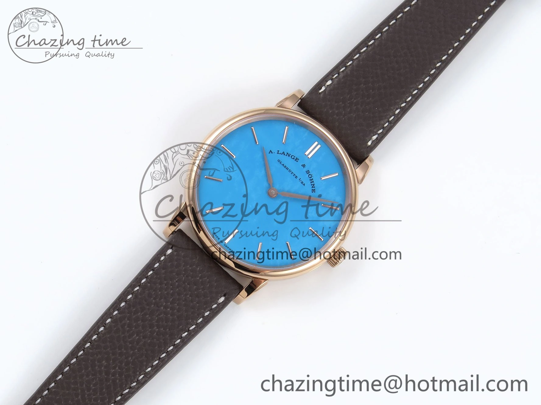 Saxonia Thin RG F8F Edition Tiffany Blue Dial on Brown Leather Strap A23J