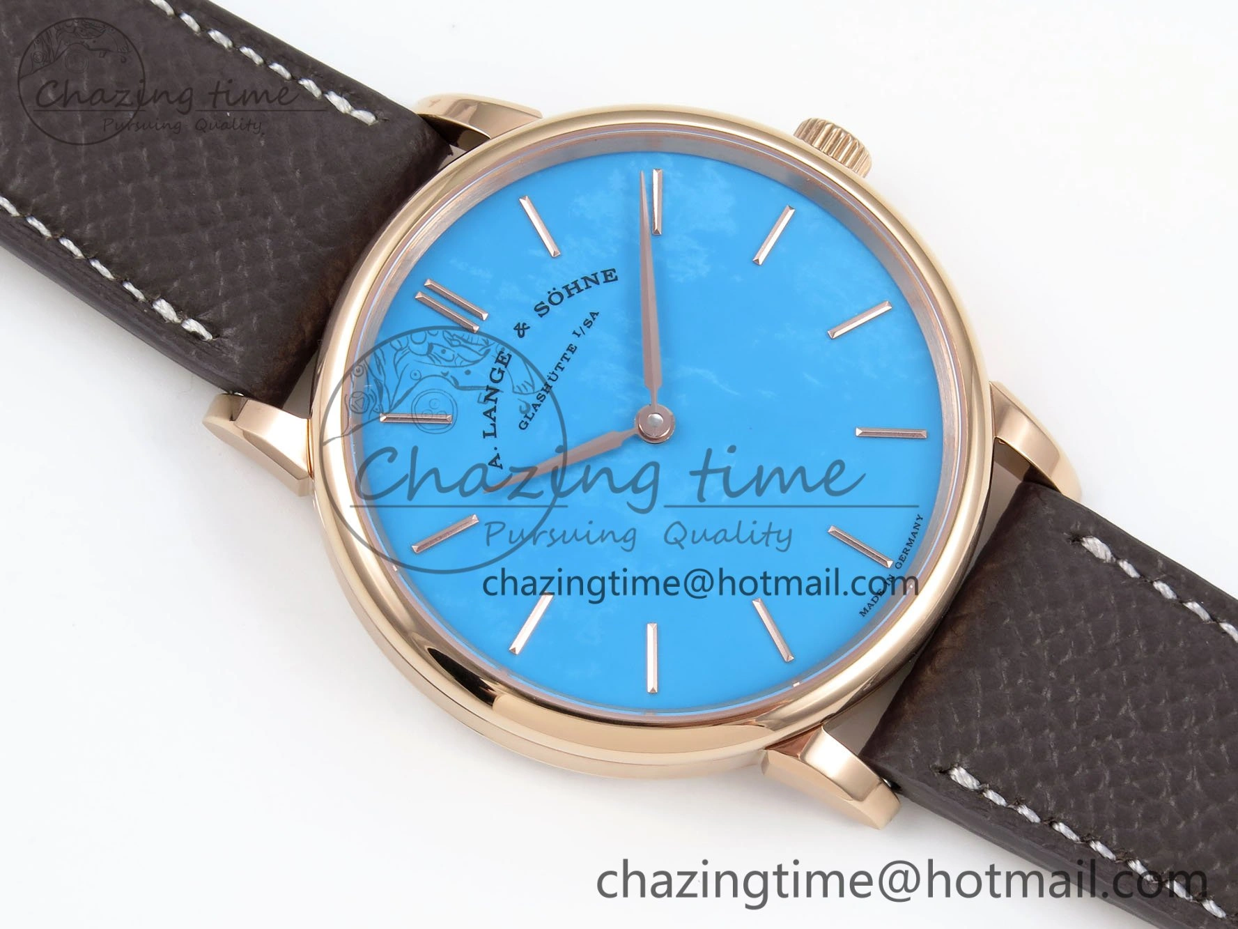 Saxonia Thin RG F8F Edition Tiffany Blue Dial on Brown Leather Strap A23J