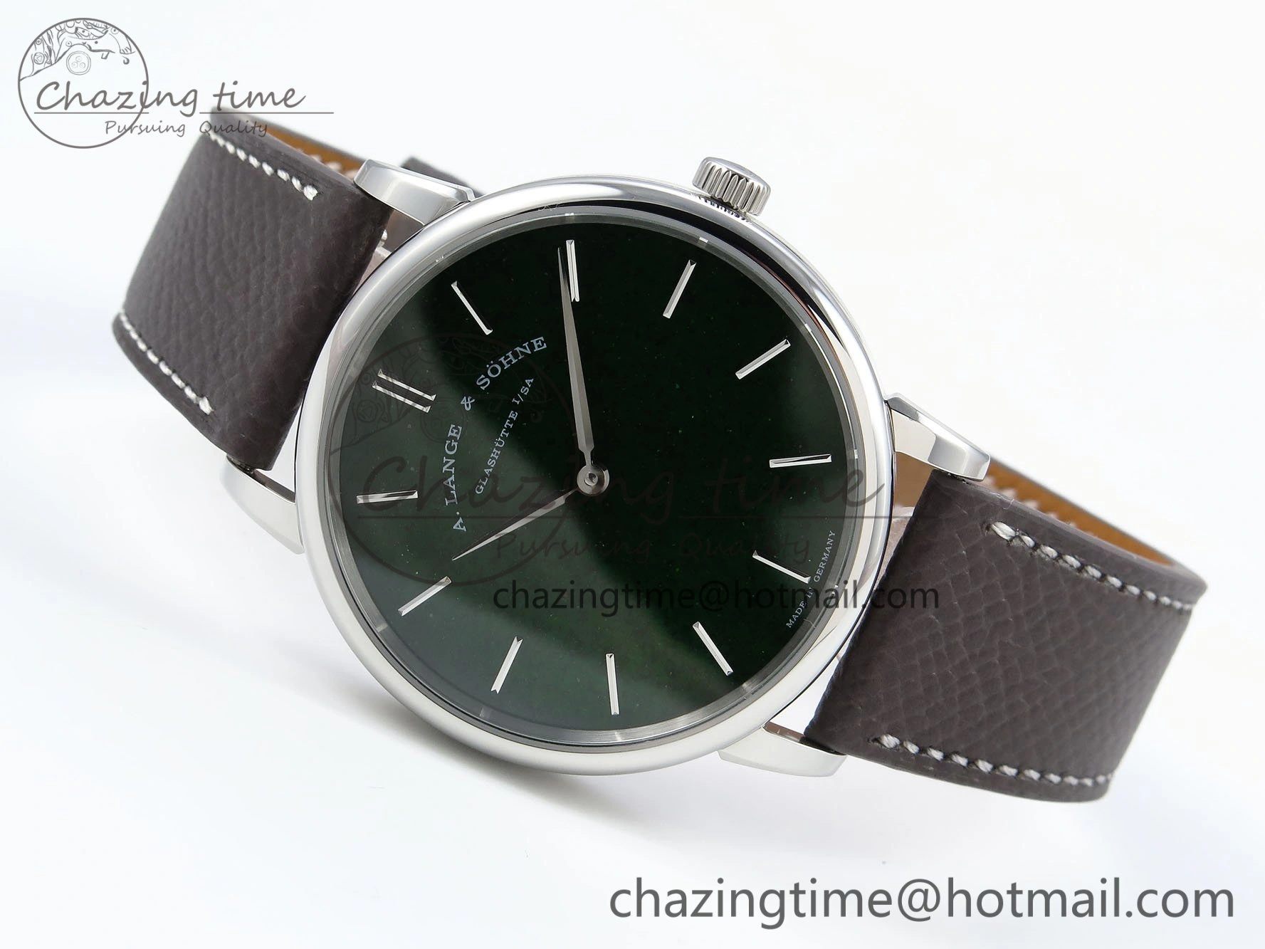 Saxonia Thin SS F8F Edition Green Dial on Brown Leather Strap A23J
