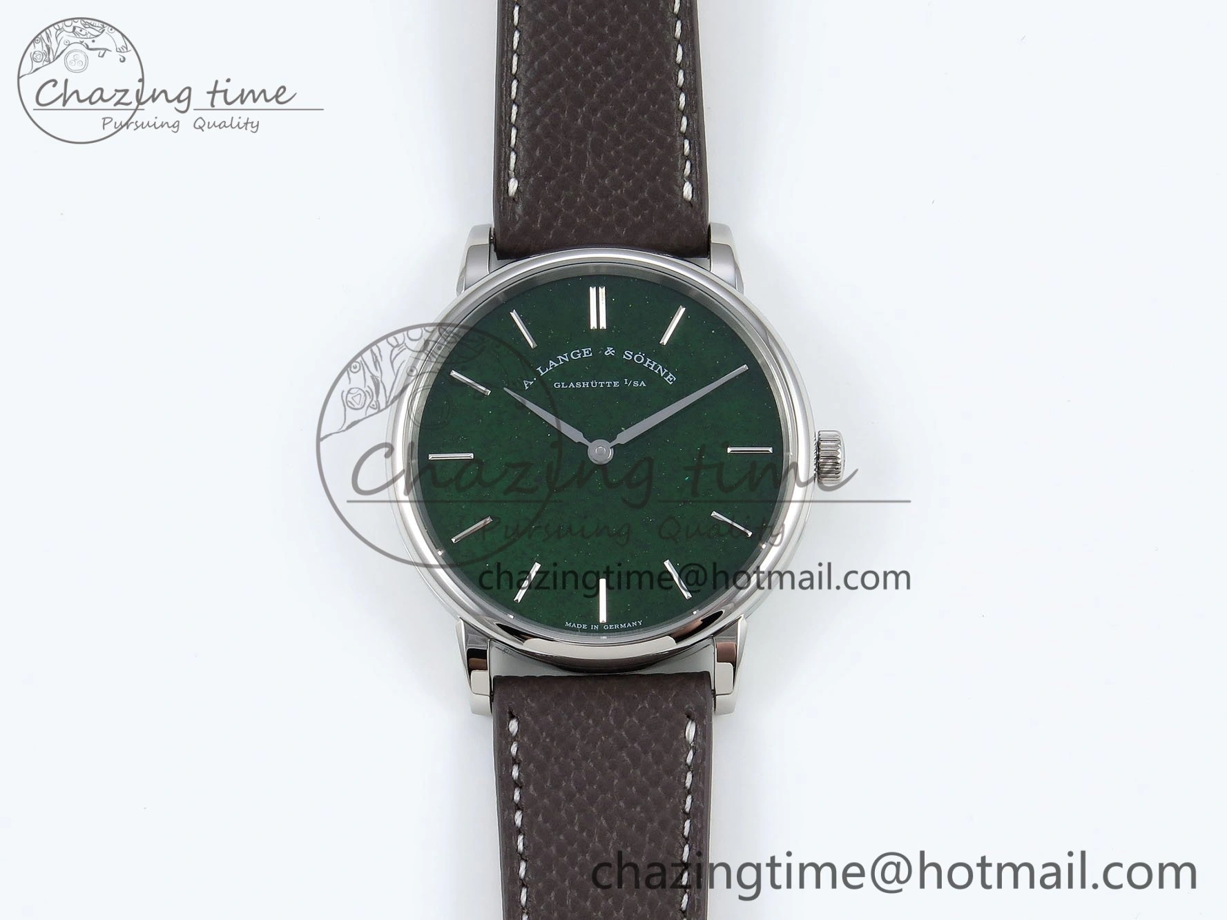 Saxonia Thin SS F8F Edition Green Dial on Brown Leather Strap A23J