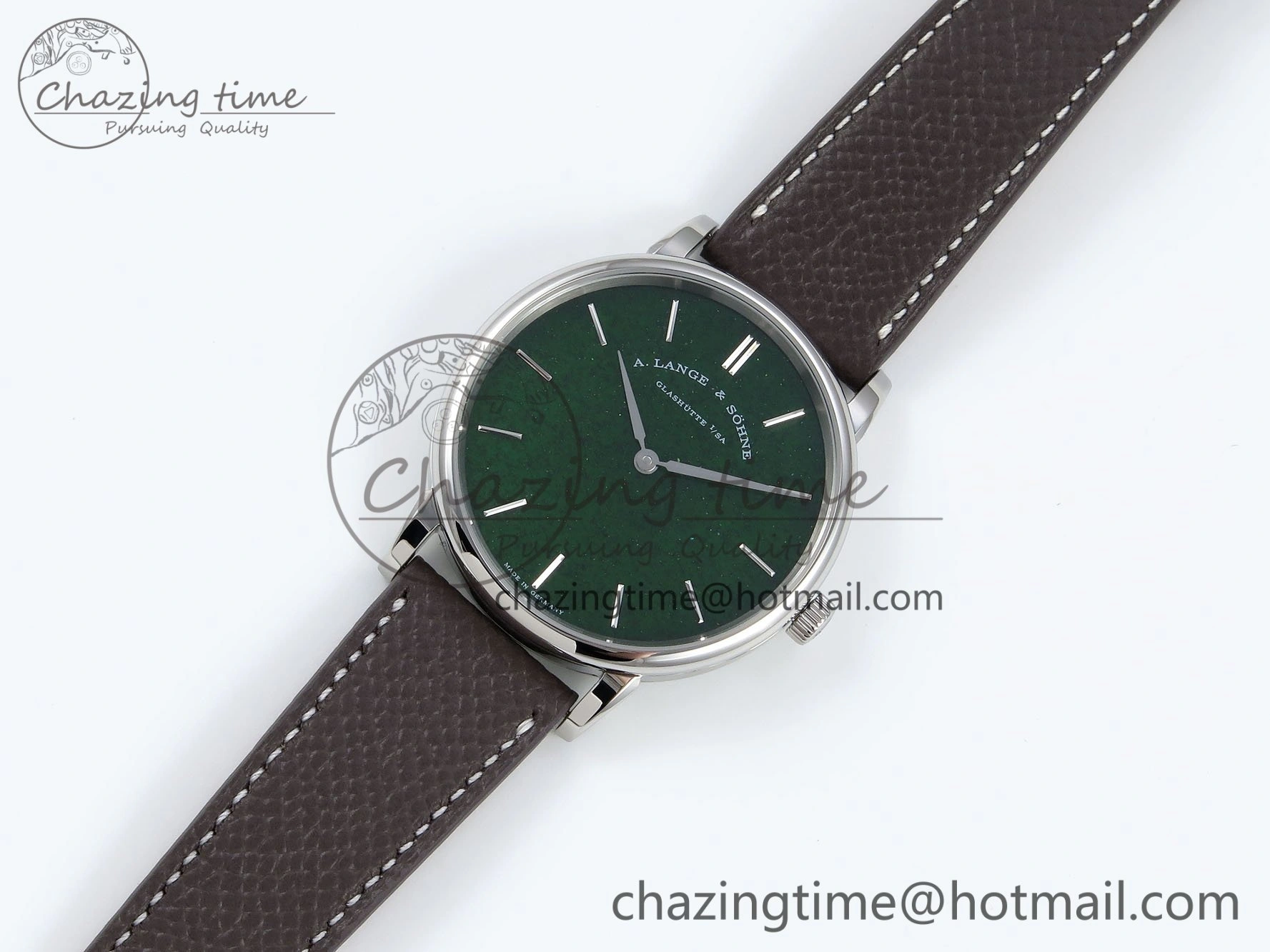Saxonia Thin SS F8F Edition Green Dial on Brown Leather Strap A23J