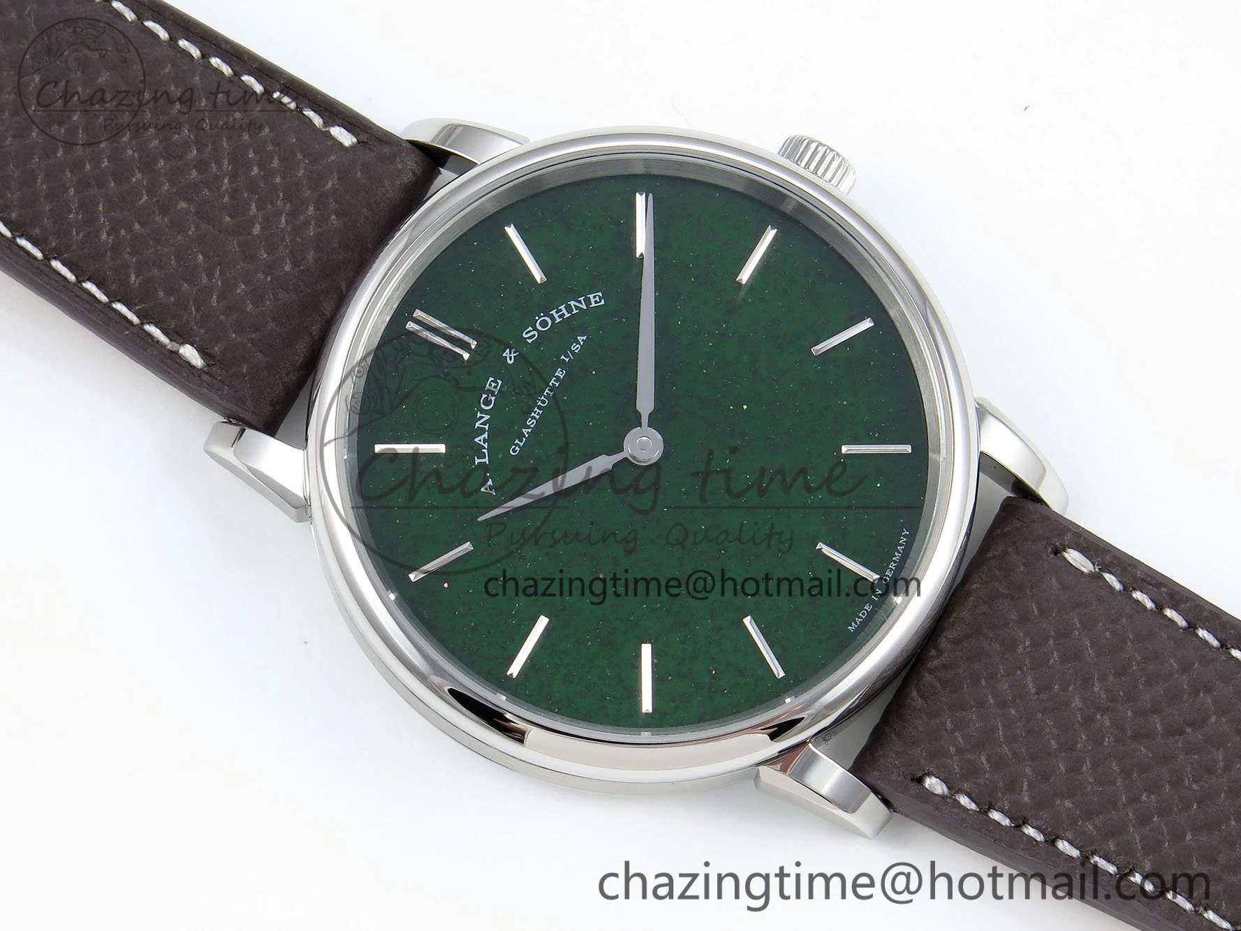 Saxonia Thin SS F8F Edition Green Dial on Brown Leather Strap A23J