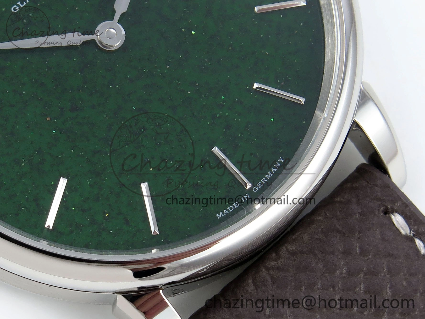 Saxonia Thin SS F8F Edition Green Dial on Brown Leather Strap A23J