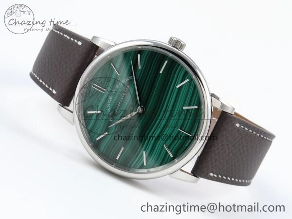 Saxonia Thin SS F8F Edition Green Textured Dial on Brown Leather Strap A23J