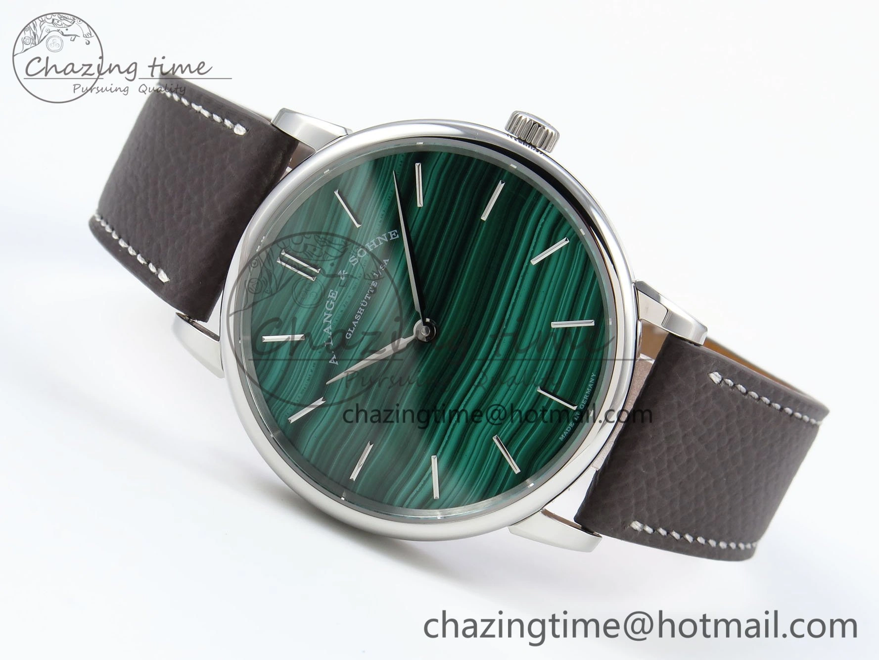 Saxonia Thin SS F8F Edition Green Textured Dial on Brown Leather Strap A23J