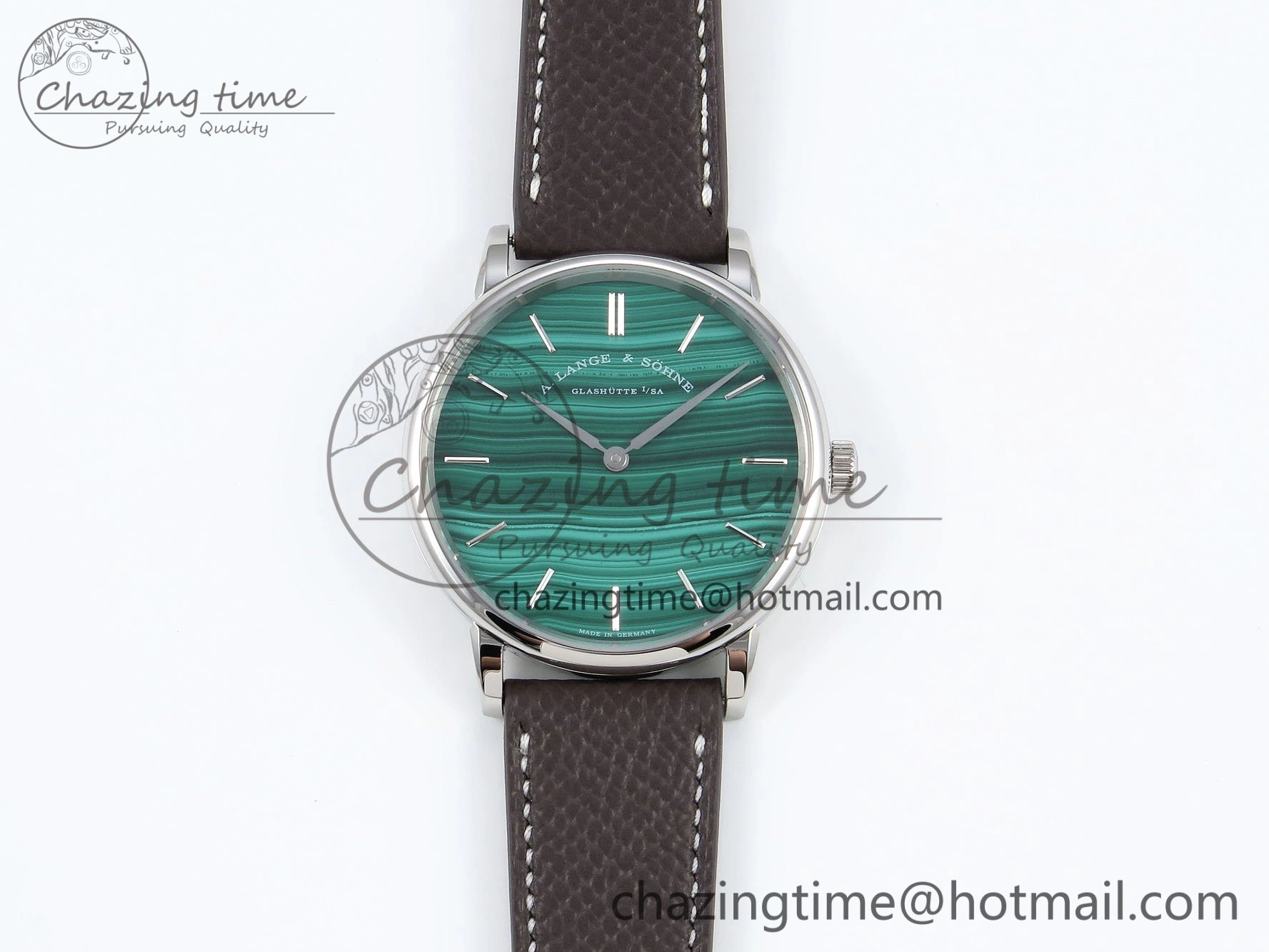Saxonia Thin SS F8F Edition Green Textured Dial on Brown Leather Strap A23J