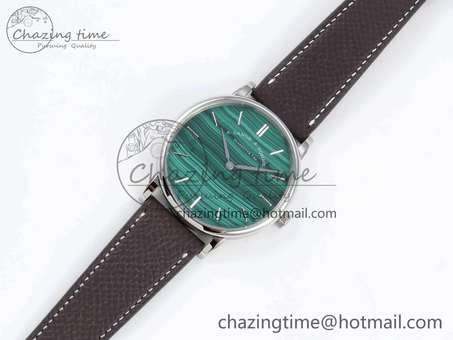 Saxonia Thin SS F8F Edition Green Textured Dial on Brown Leather Strap A23J