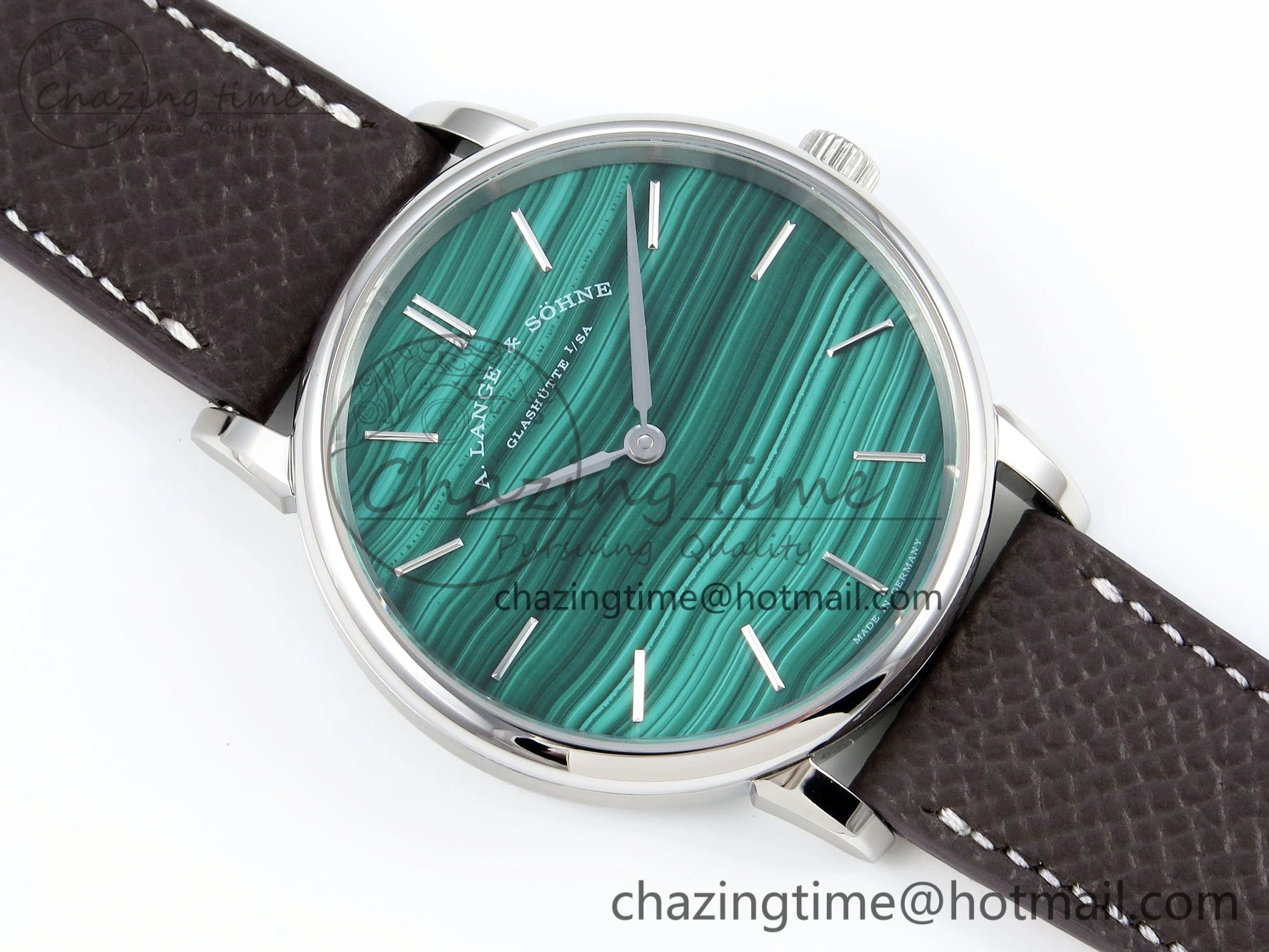 Saxonia Thin SS F8F Edition Green Textured Dial on Brown Leather Strap A23J
