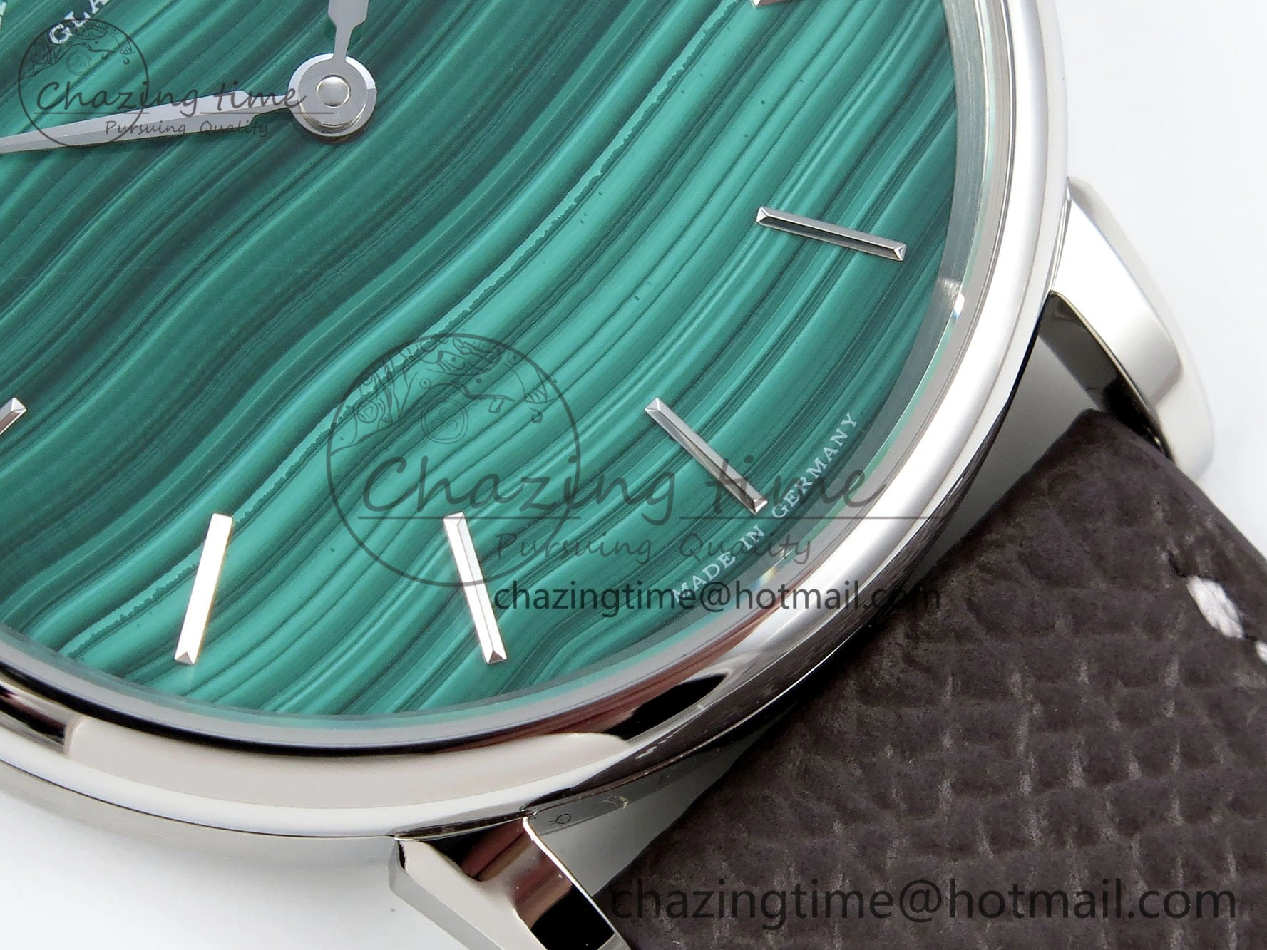 Saxonia Thin SS F8F Edition Green Textured Dial on Brown Leather Strap A23J