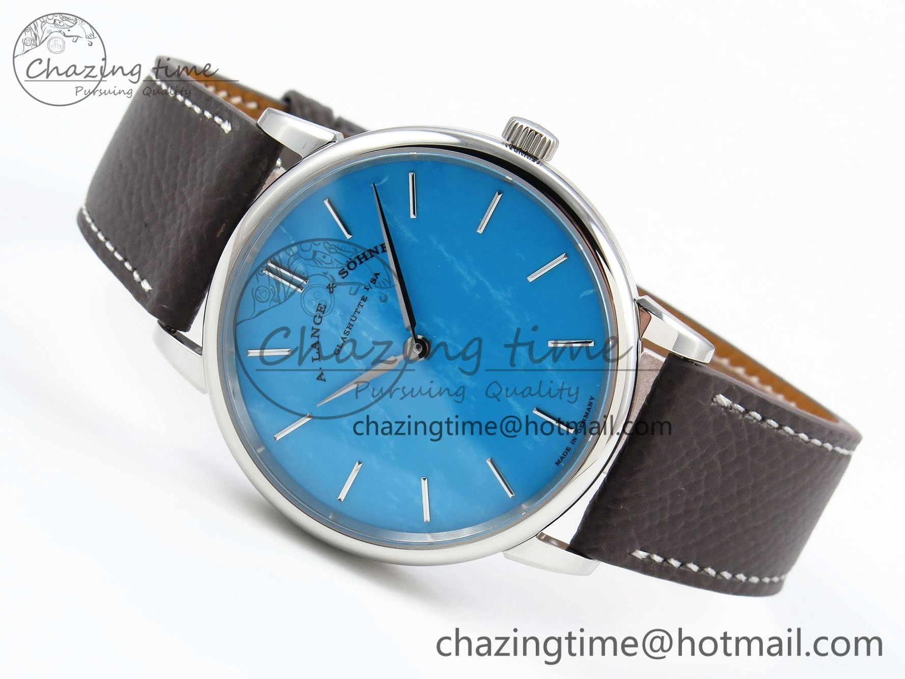 Saxonia Thin SS F8F Edition Tiffany Blue Dial on Brown Leather Strap A23J