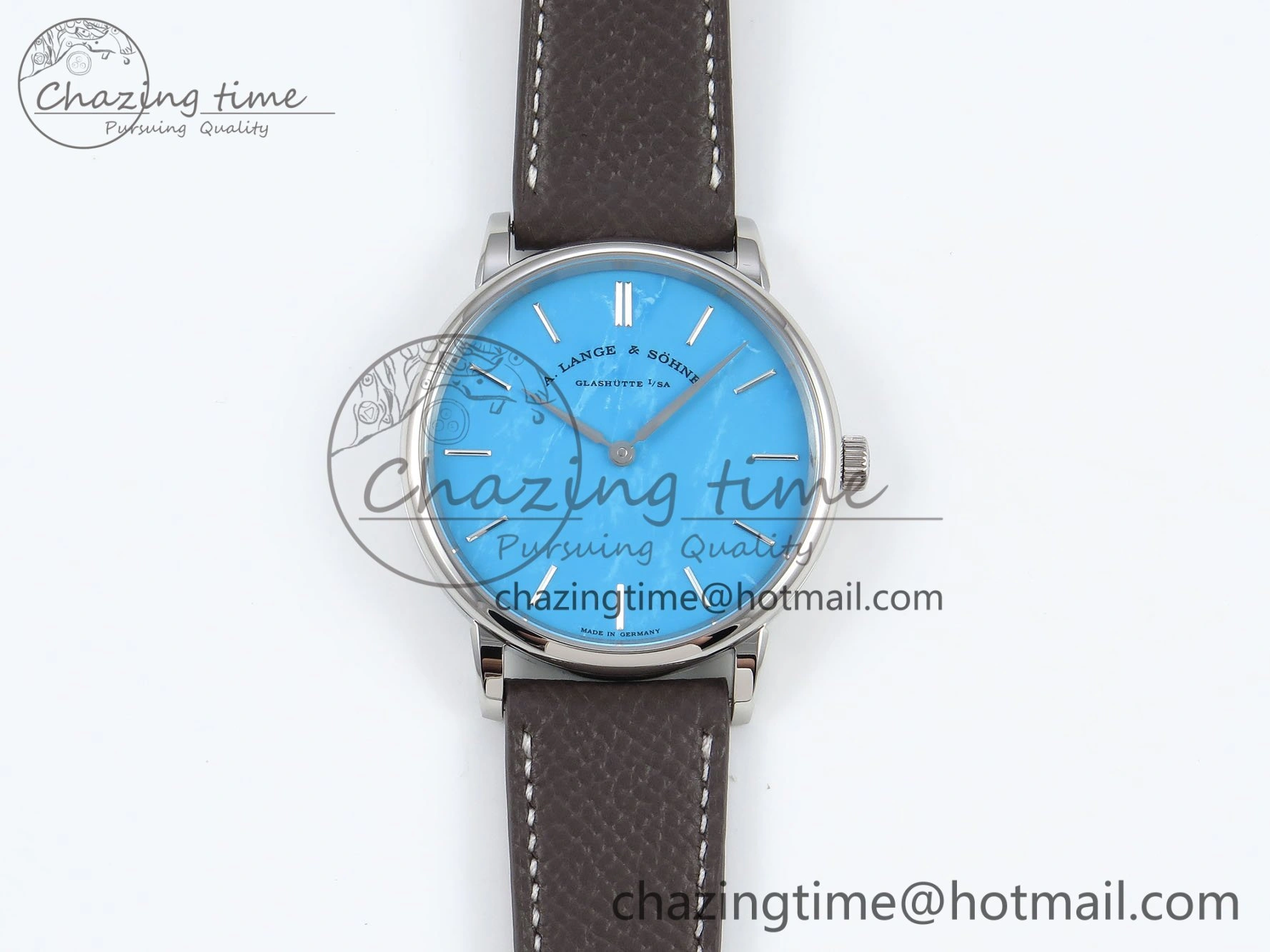 Saxonia Thin SS F8F Edition Tiffany Blue Dial on Brown Leather Strap A23J