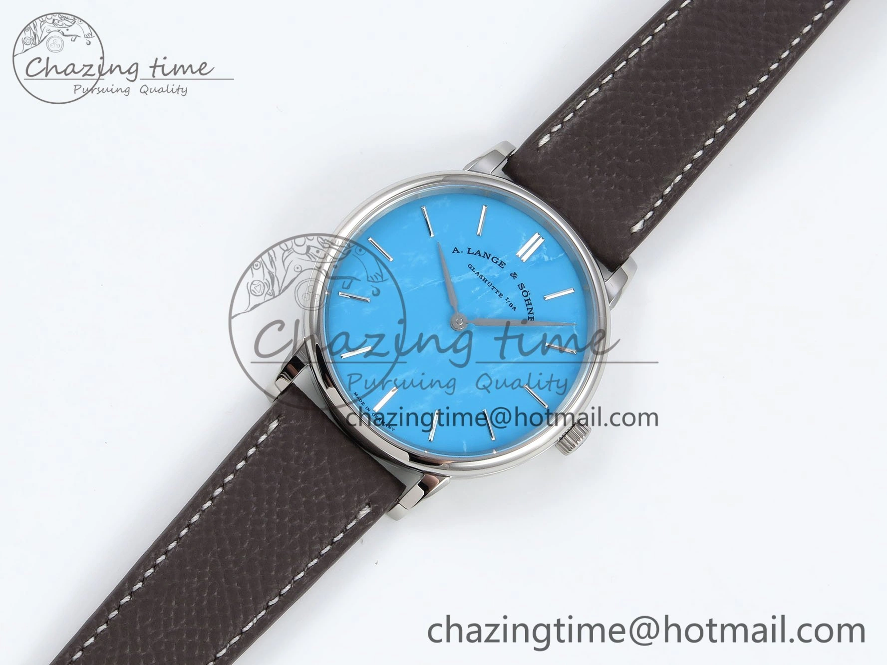 Saxonia Thin SS F8F Edition Tiffany Blue Dial on Brown Leather Strap A23J
