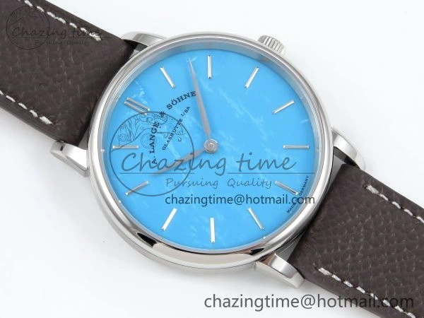 Saxonia Thin SS F8F Edition Tiffany Blue Dial on Brown Leather Strap A23J