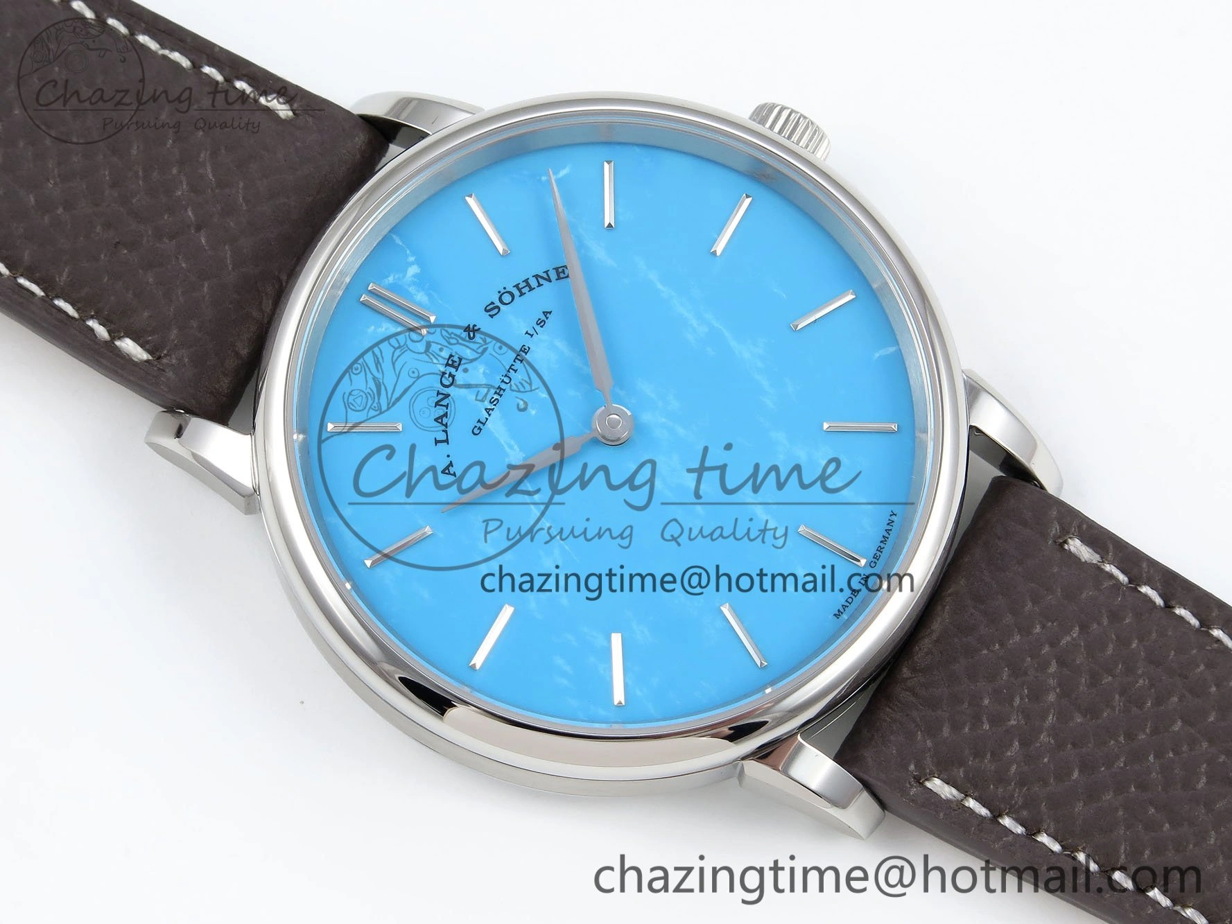 Saxonia Thin SS F8F Edition Tiffany Blue Dial on Brown Leather Strap A23J