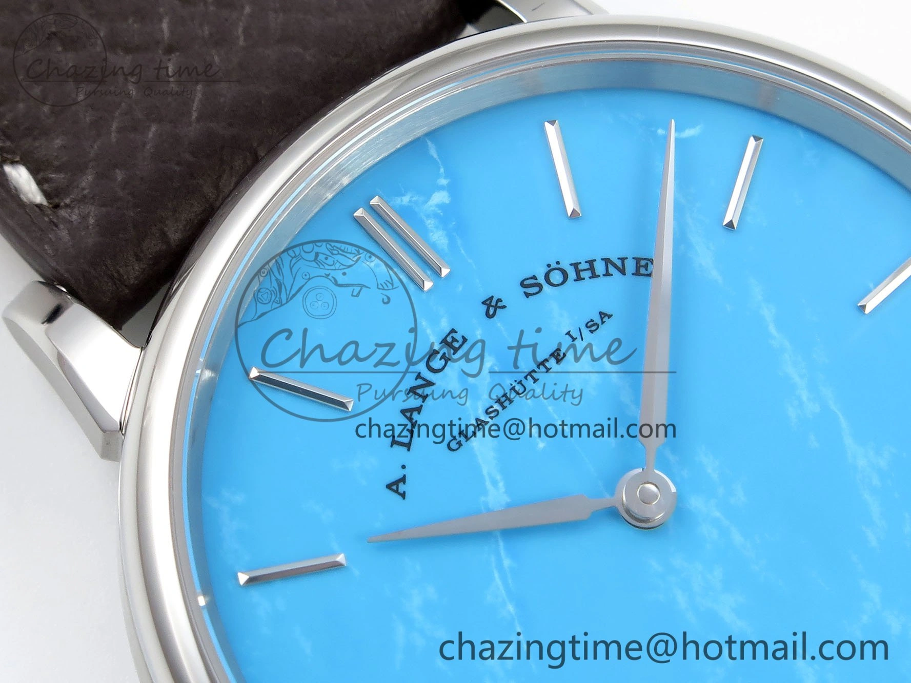Saxonia Thin SS F8F Edition Tiffany Blue Dial on Brown Leather Strap A23J
