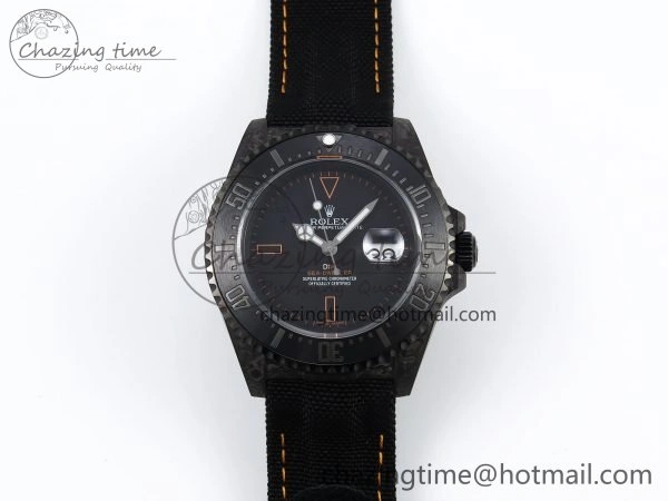 Sea Dweller 43mm Carbon DIWF Best Edition Black Dial Orange Markers on Black Nylon Strap A2824