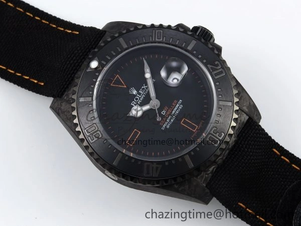 Sea Dweller 43mm Carbon DIWF Best Edition Black Dial Orange Markers on Black Nylon Strap A2824