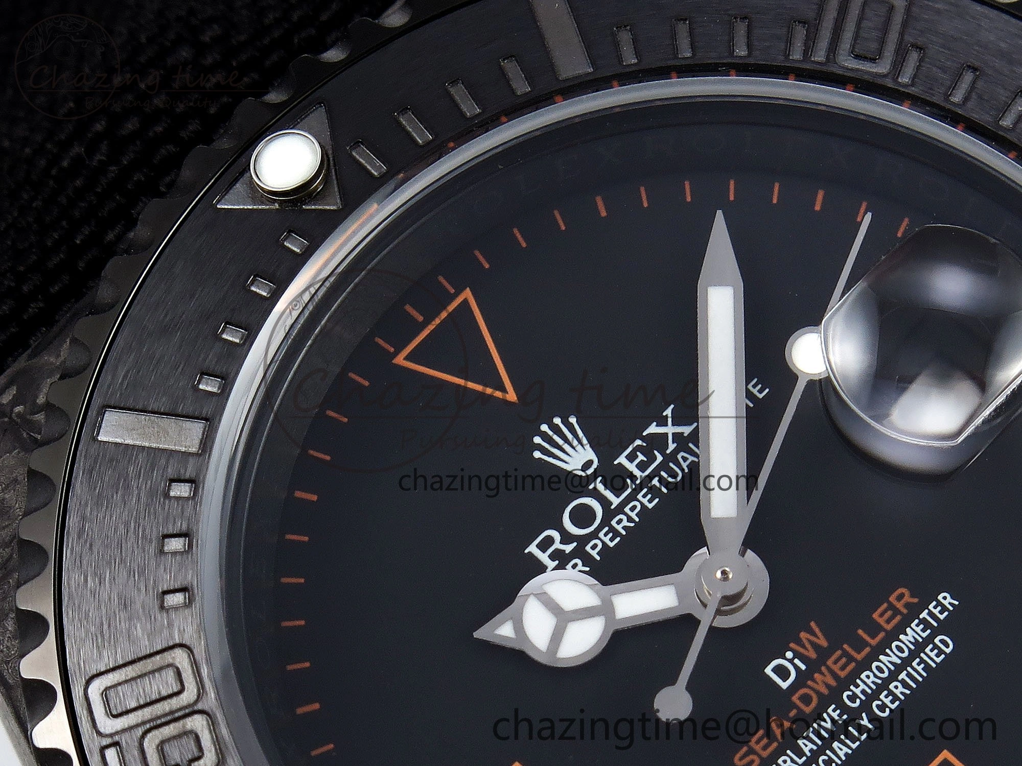 Sea Dweller 43mm Carbon DIWF Best Edition Black Dial Orange Markers on Black Nylon Strap A2824