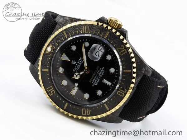 Sea Dweller 43mm Carbon DIWF Best Edition Black Dial YG Bezel on Black Nylon Strap A2824
