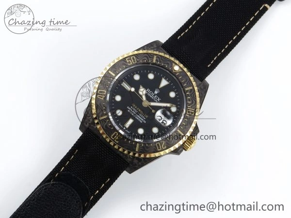 Sea Dweller 43mm Carbon DIWF Best Edition Black Dial YG Bezel on Black Nylon Strap A2824