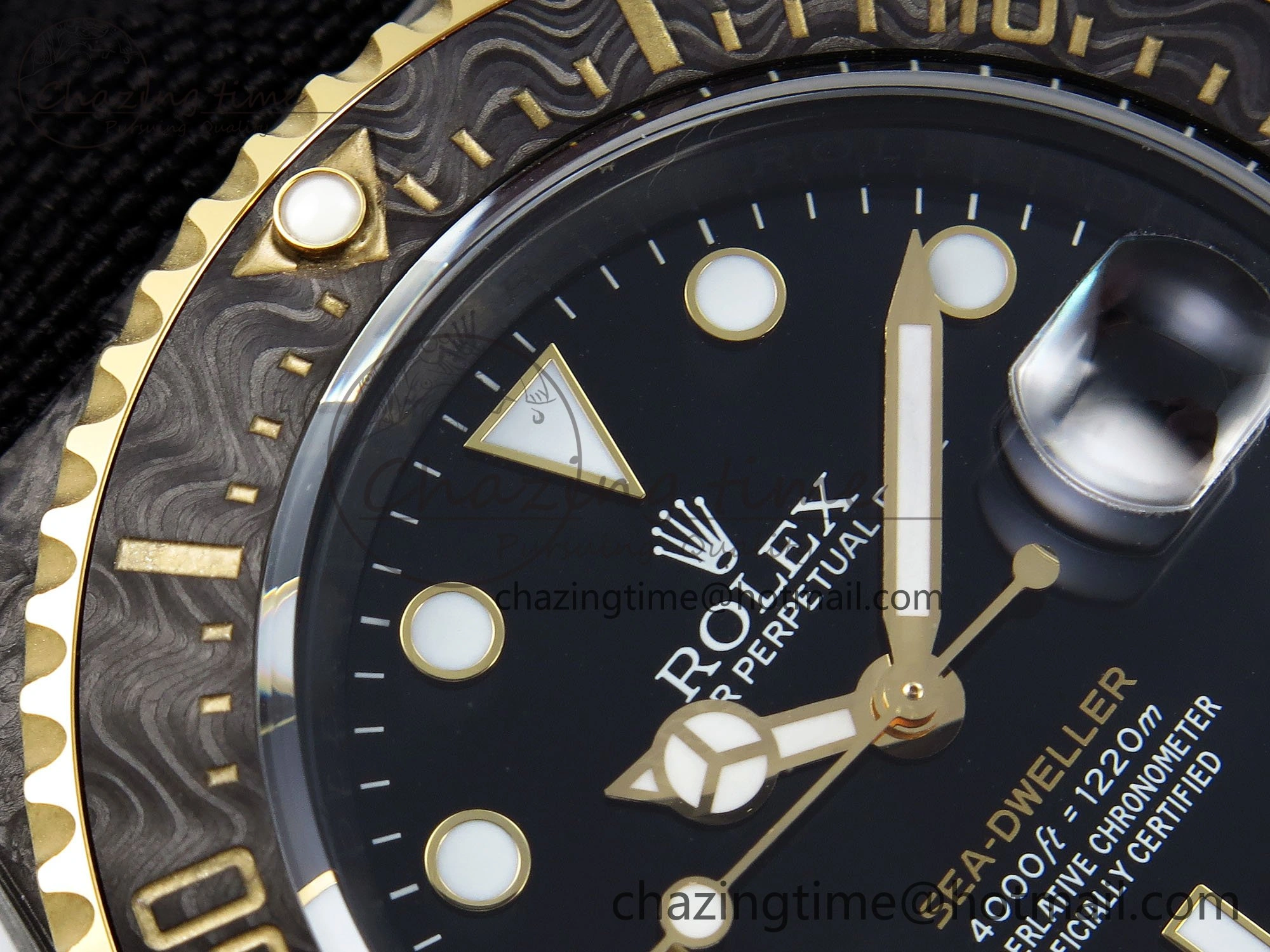 Sea Dweller 43mm Carbon DIWF Best Edition Black Dial YG Bezel on Black Nylon Strap A2824