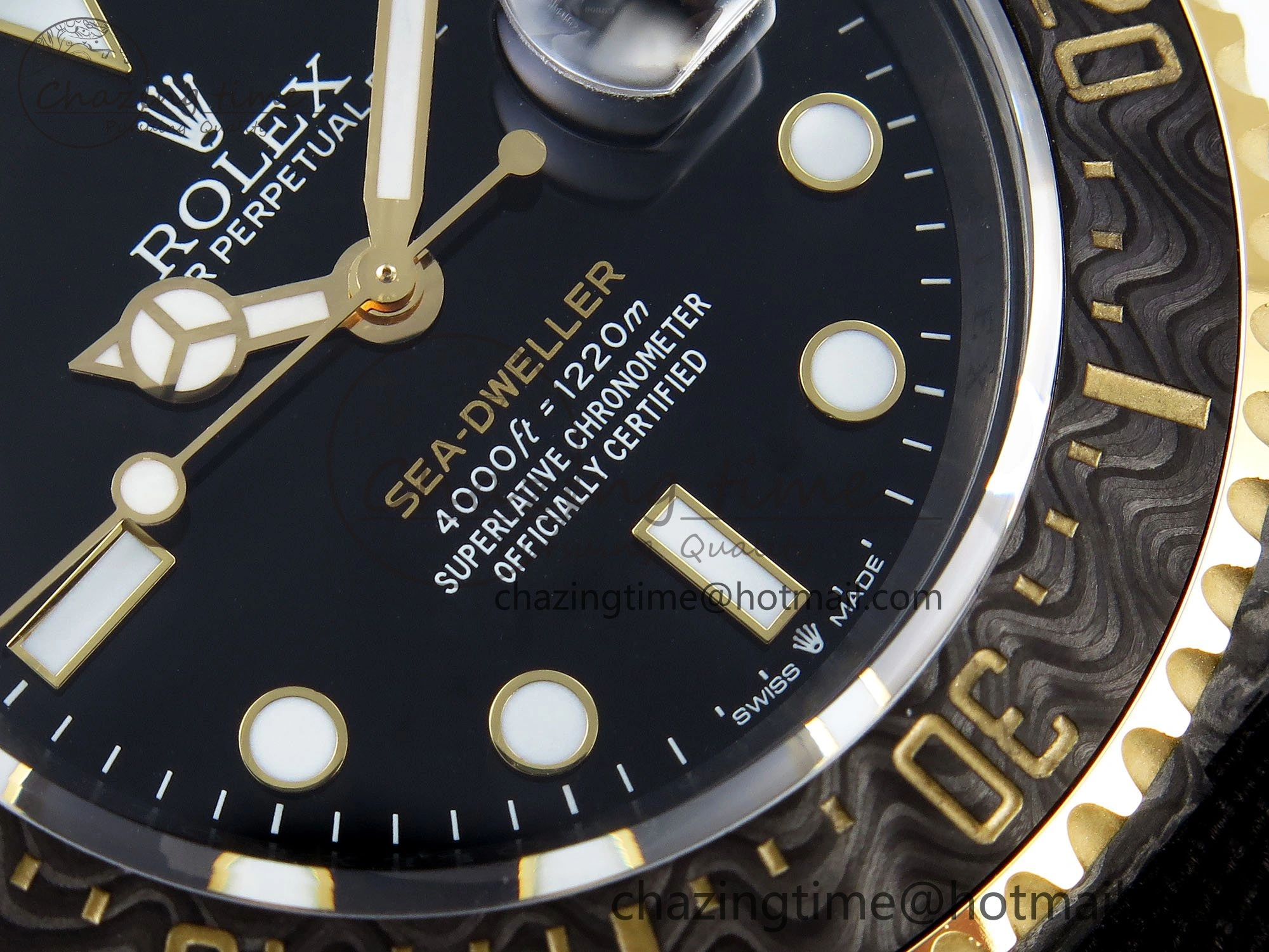 Sea Dweller 43mm Carbon DIWF Best Edition Black Dial YG Bezel on Black Nylon Strap A2824