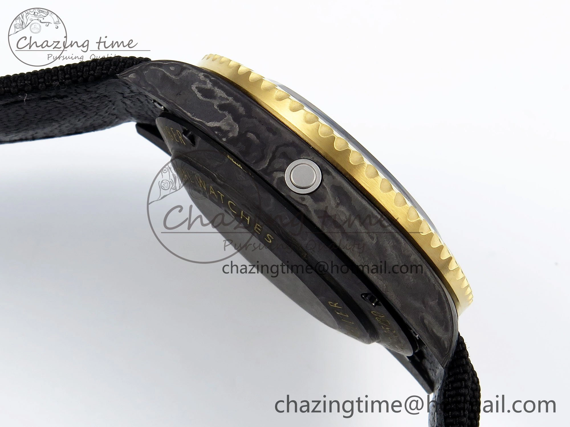Sea Dweller 43mm Carbon DIWF Best Edition Black Dial YG Bezel on Black Nylon Strap A2824
