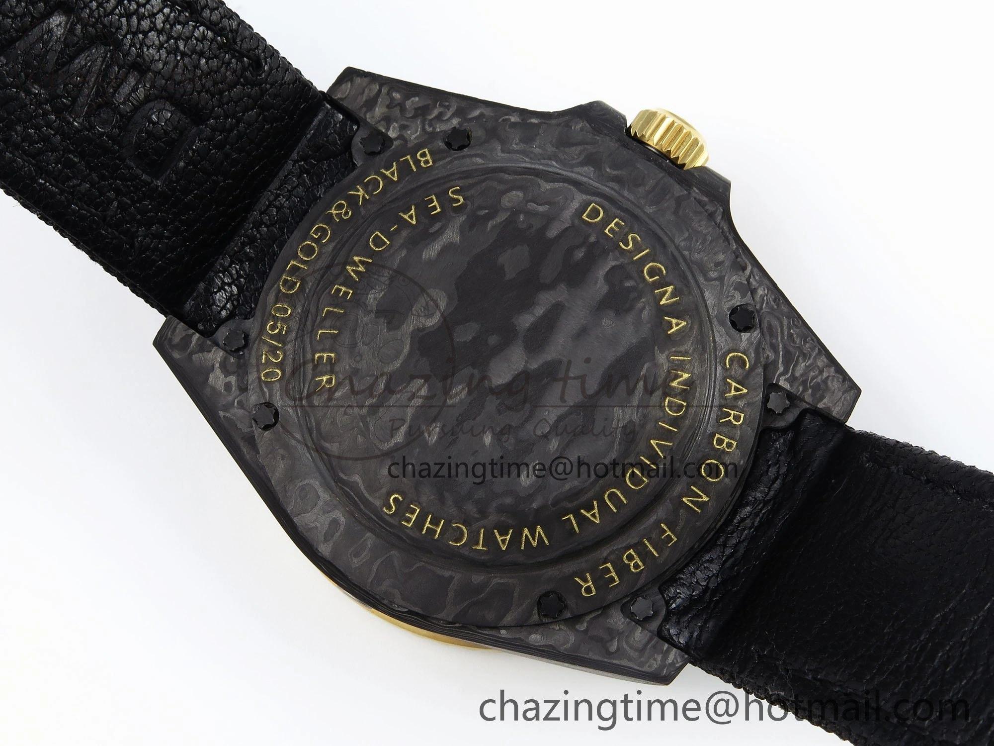 Sea Dweller 43mm Carbon DIWF Best Edition Black Dial YG Bezel on Black Nylon Strap A2824