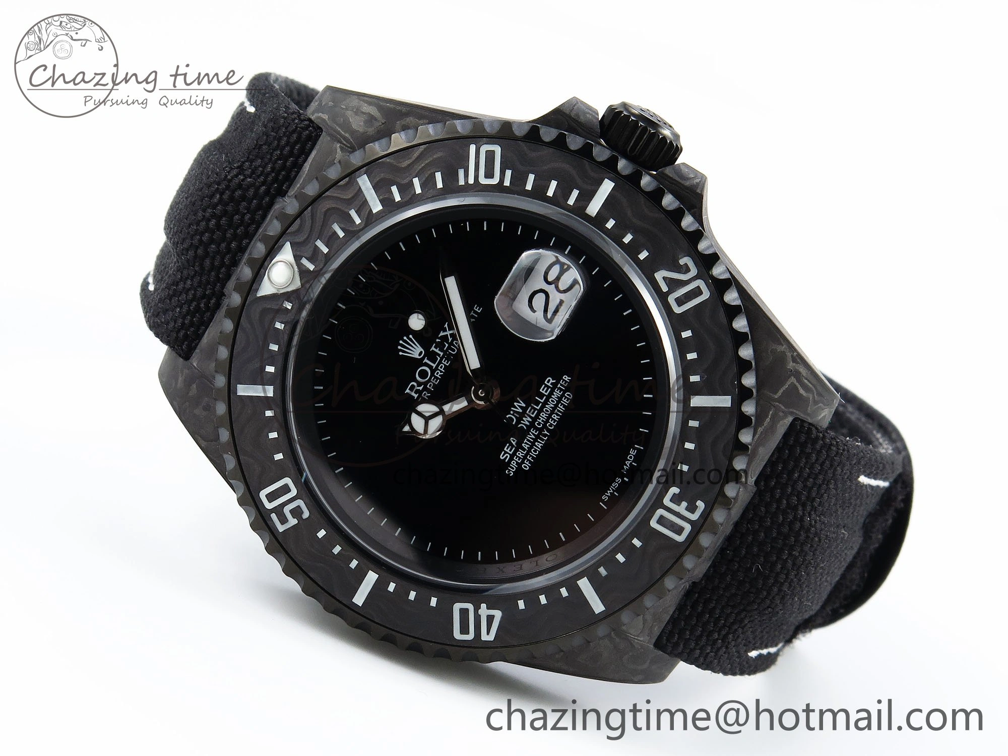 Sea Dweller 43mm Carbon DIWF Best Edition Black Dial on Black Nylon Strap A2824