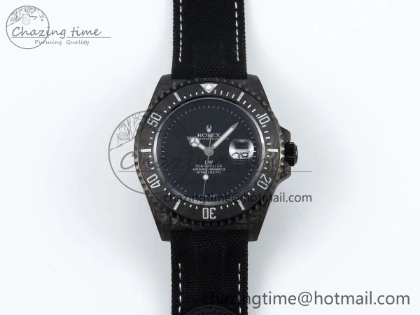 Sea Dweller 43mm Carbon DIWF Best Edition Black Dial on Black Nylon Strap A2824