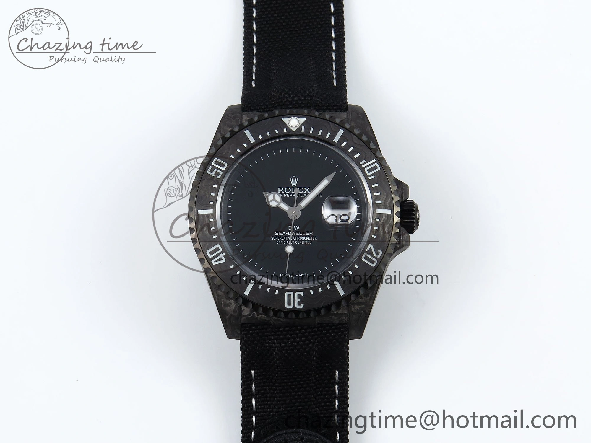 Sea Dweller 43mm Carbon DIWF Best Edition Black Dial on Black Nylon Strap A2824