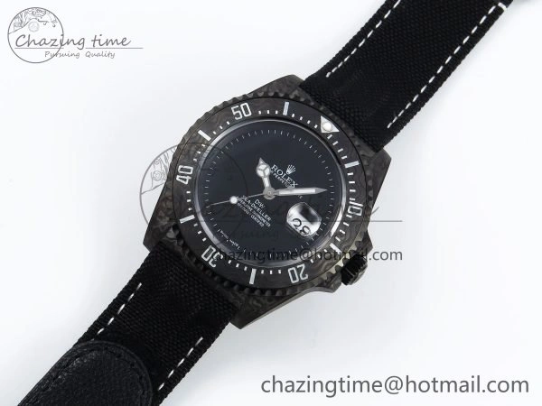 Sea Dweller 43mm Carbon DIWF Best Edition Black Dial on Black Nylon Strap A2824