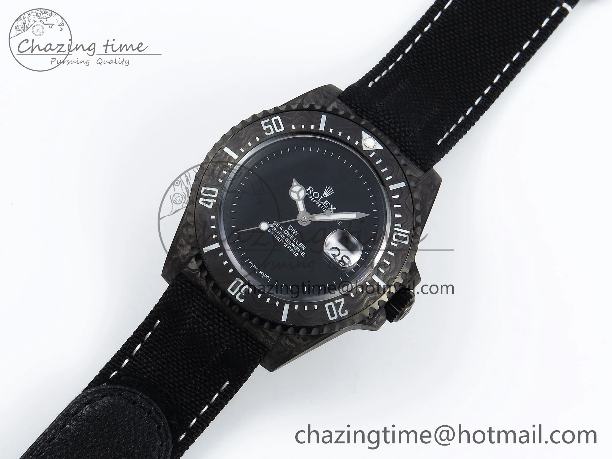 Sea Dweller 43mm Carbon DIWF Best Edition Black Dial on Black Nylon Strap A2824