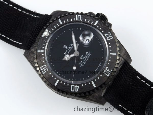 Sea Dweller 43mm Carbon DIWF Best Edition Black Dial on Black Nylon Strap A2824