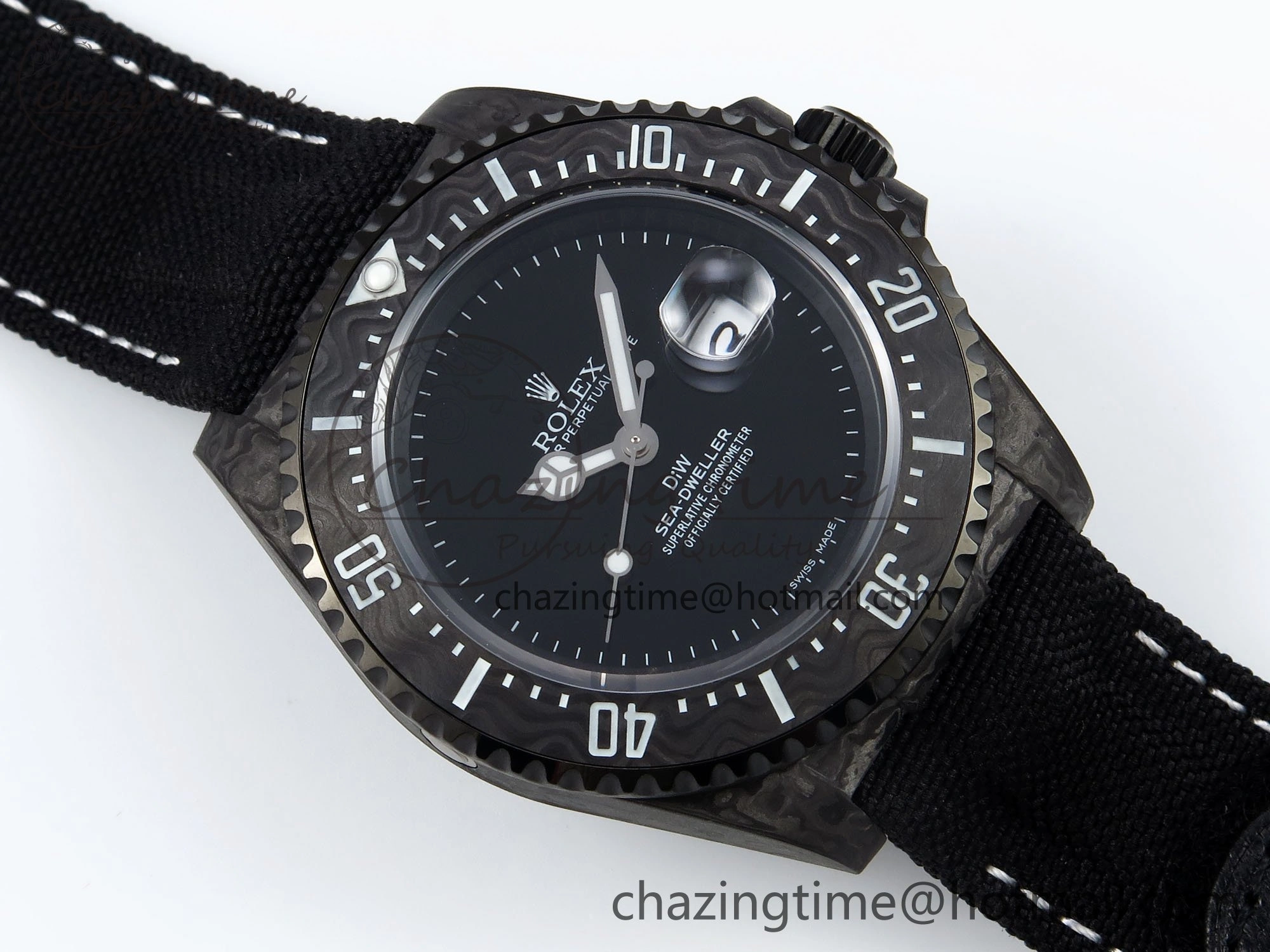 Sea Dweller 43mm Carbon DIWF Best Edition Black Dial on Black Nylon Strap A2824