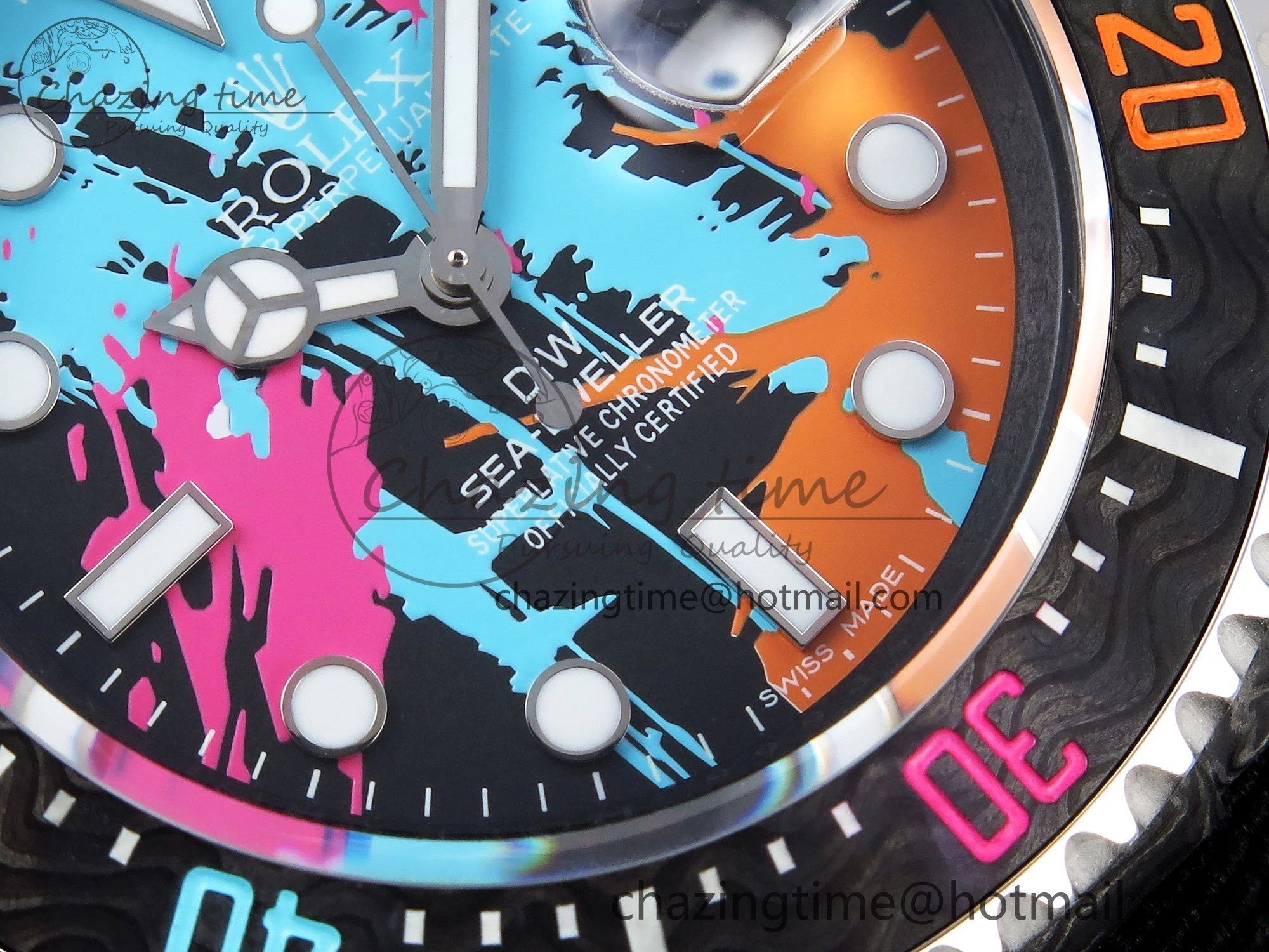Sea Dweller 43mm Carbon DIWF Best Edition Graffiti Dial on Black Nylon Strap A2824